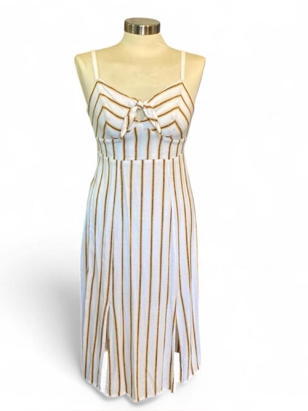 SO White Midi Dress With Yellow And Black Stripes